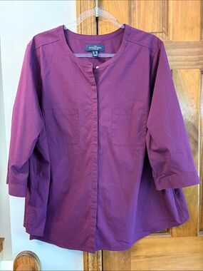 Lands' End Plum Button-Front Relaxed Tunic Shirt